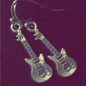 Silver Guitar Dangle Earrings